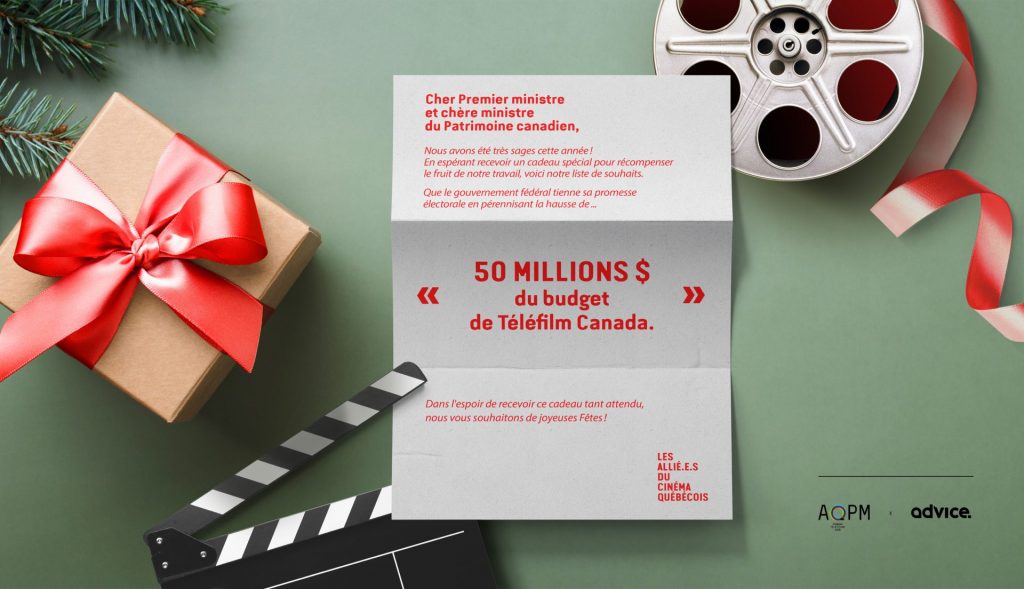 L’AQPM lance l’opération carte de Noël pour sauver le budget cinéma de Téléfilm Canada 2 002 AQPM CarteNoel Montage HR